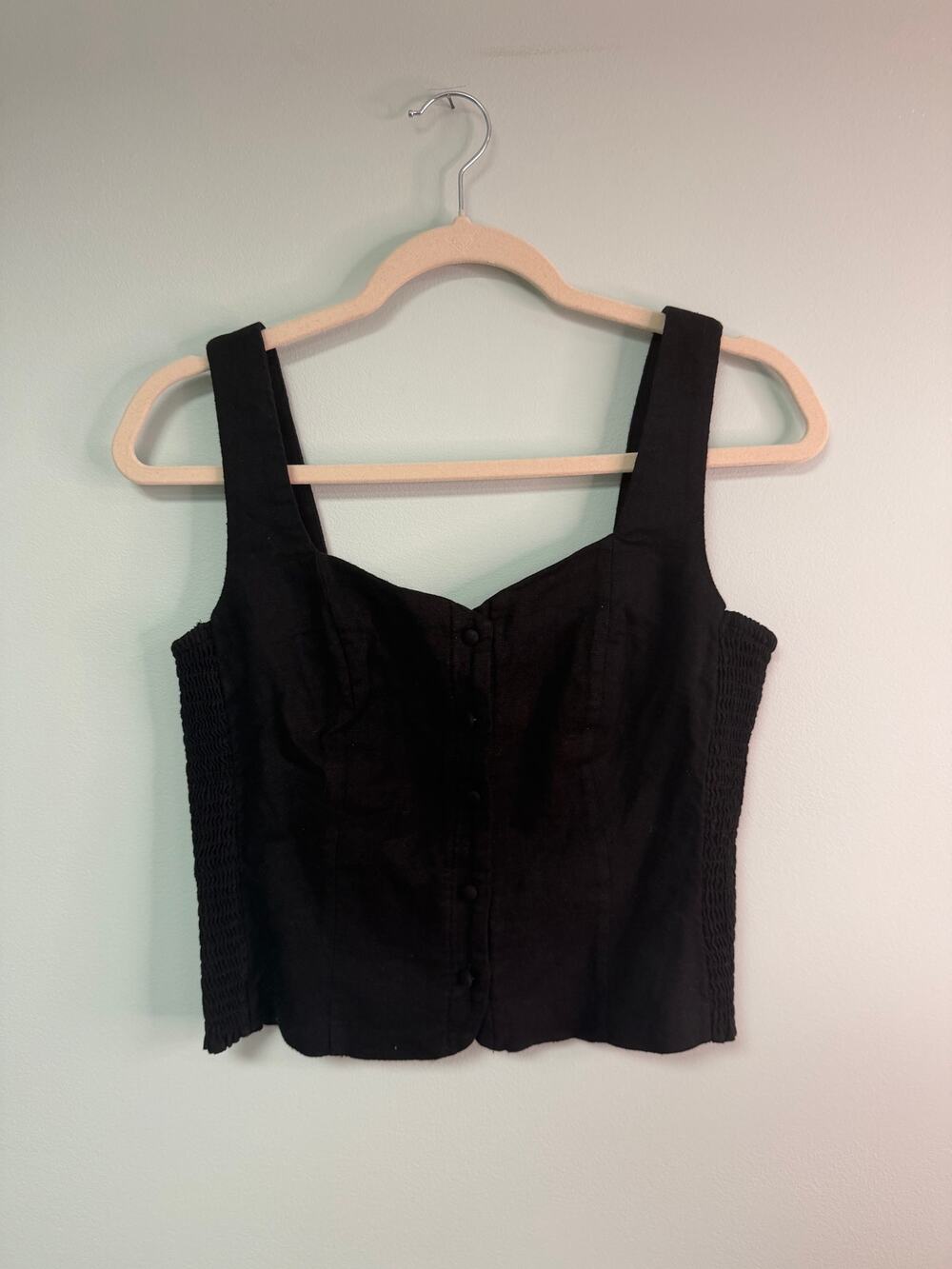 NWT! Old Navy Cropped Linen Button Down Top - Size Small - Black